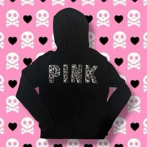 PINK Victoria's Secret Black Hoodie with Leopard Print Logo